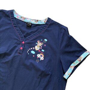 Tokidoki by Koi Women's Scrub Shirt Top Navy Blue with Pockets Size 3X